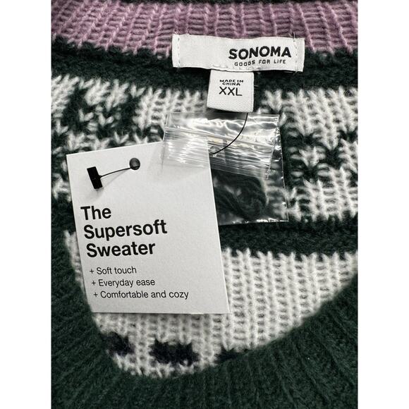 Sonoma Women’s XXL Supersoft Fair Isle Pullover Sweater Green Pink Long Sleeve - Picture 3 of 10